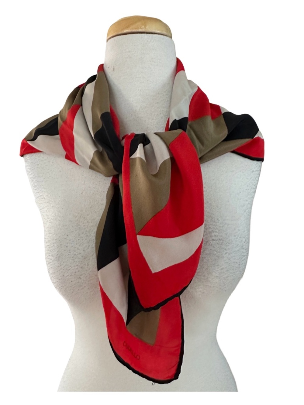 CODELLO Vintage Silk Scarf 29”x 29” Hand Rolled Geometric Print
